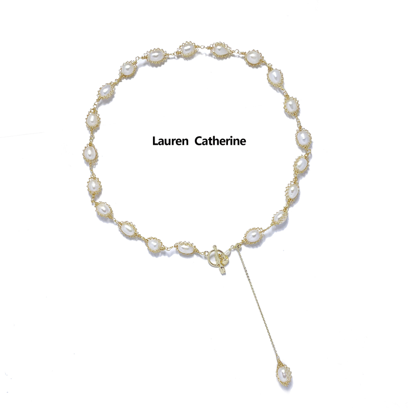 铜合金项链 法式轻奢设计师异形多戴花边Y型锁骨链项链-9110