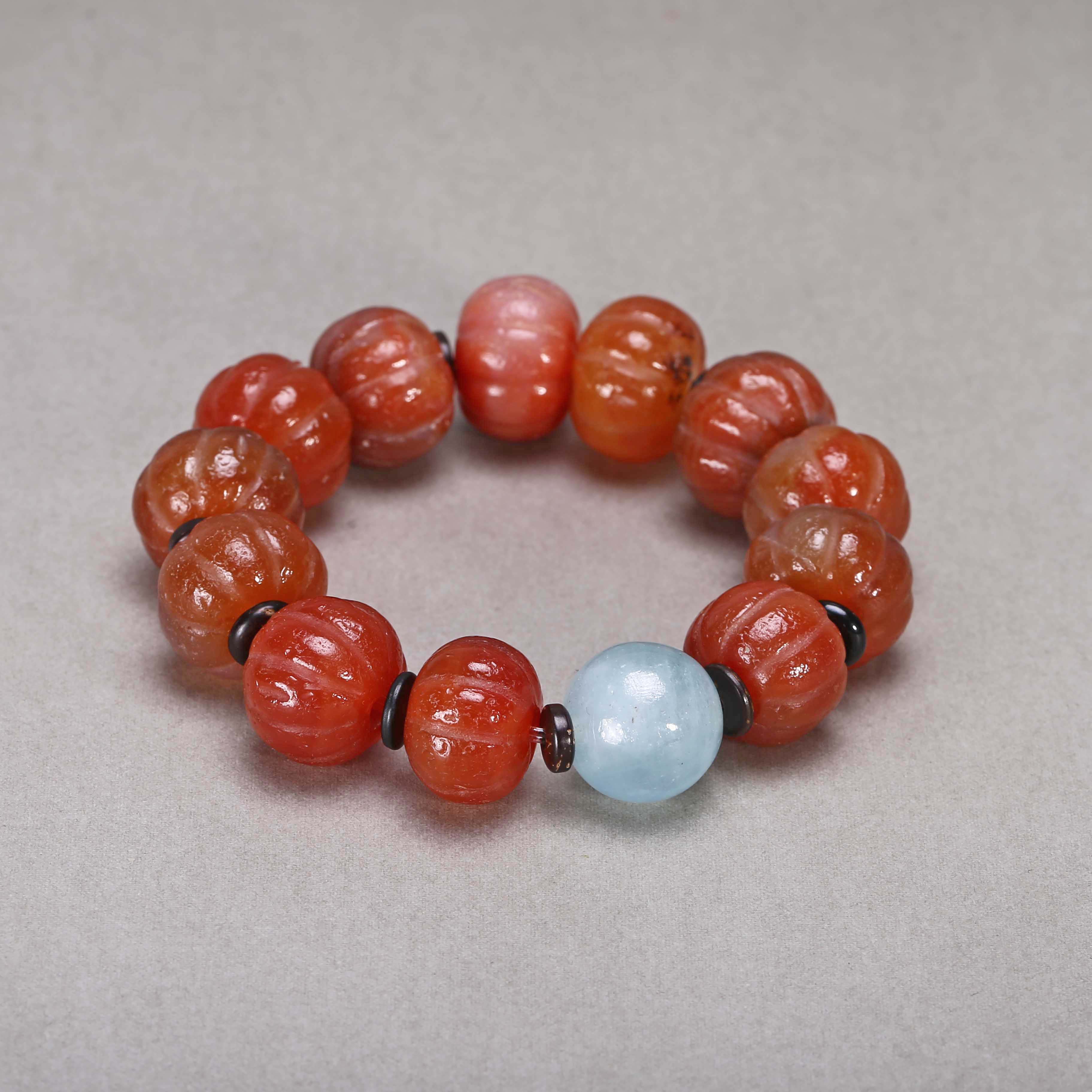 【济文阁】JOY20102618清代   瓜棱玛瑙手串