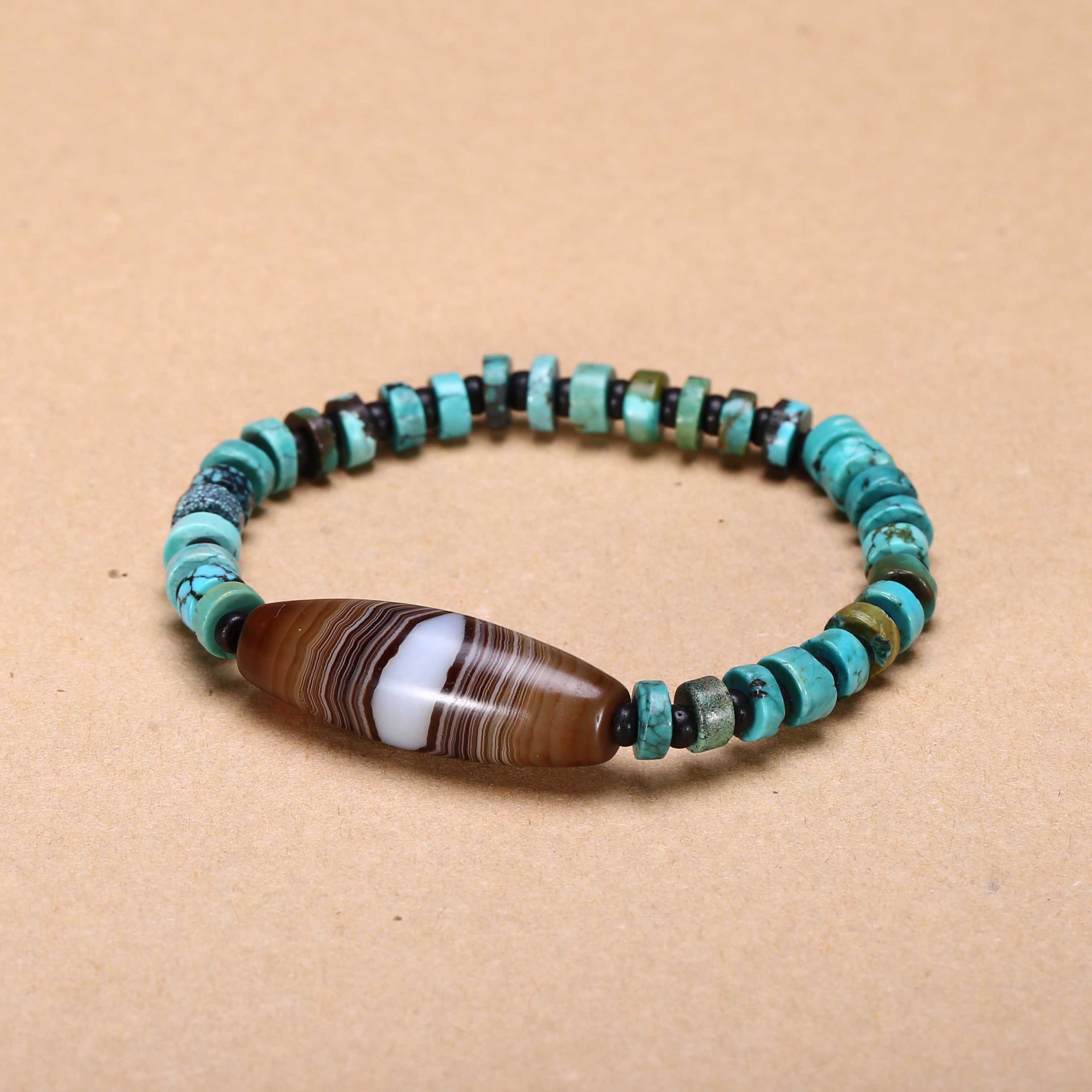 【济文阁】JFYG20101107民国缠丝玛瑙绿松手串