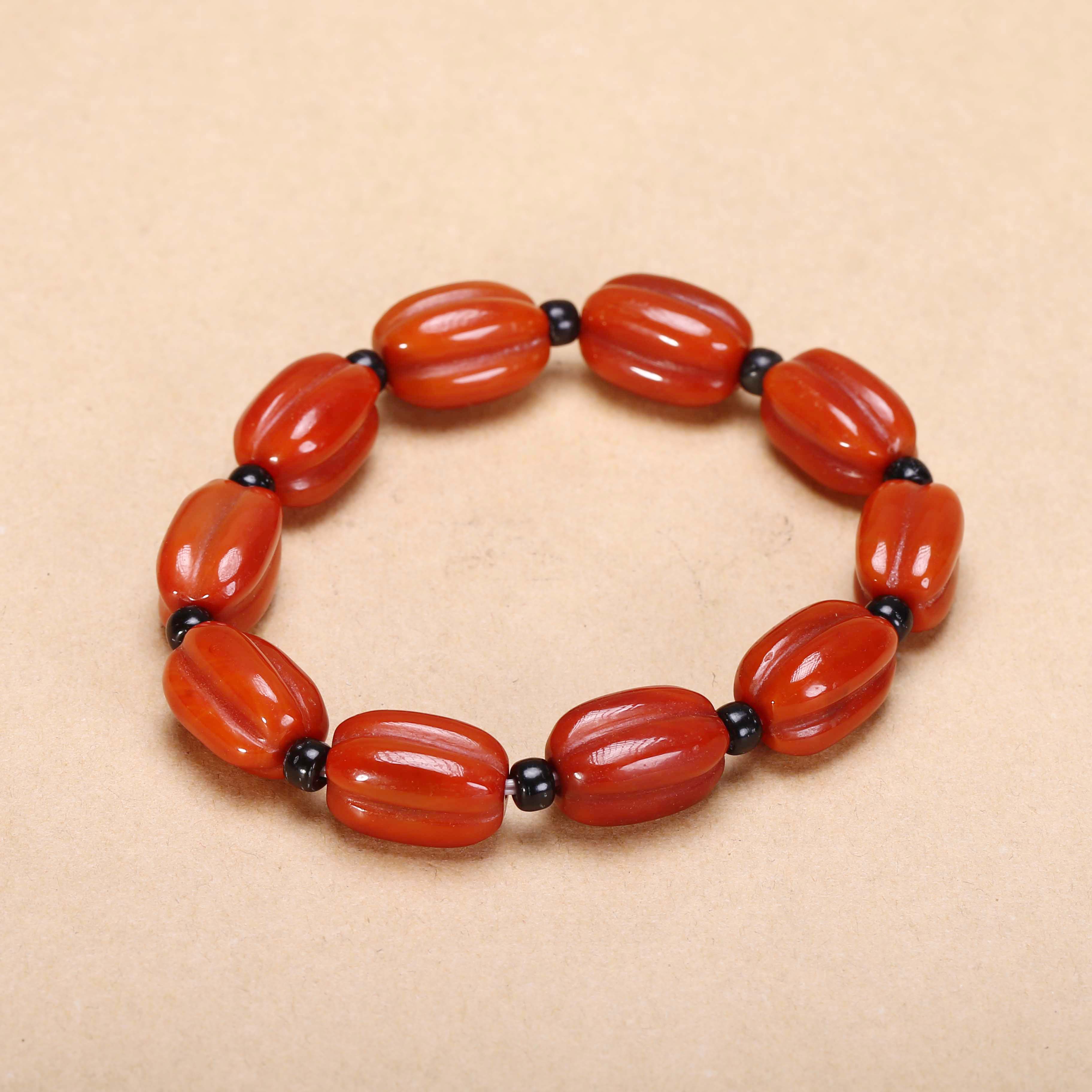 【济文阁】JXQ20120351民国 瓜棱红肉玛瑙手串