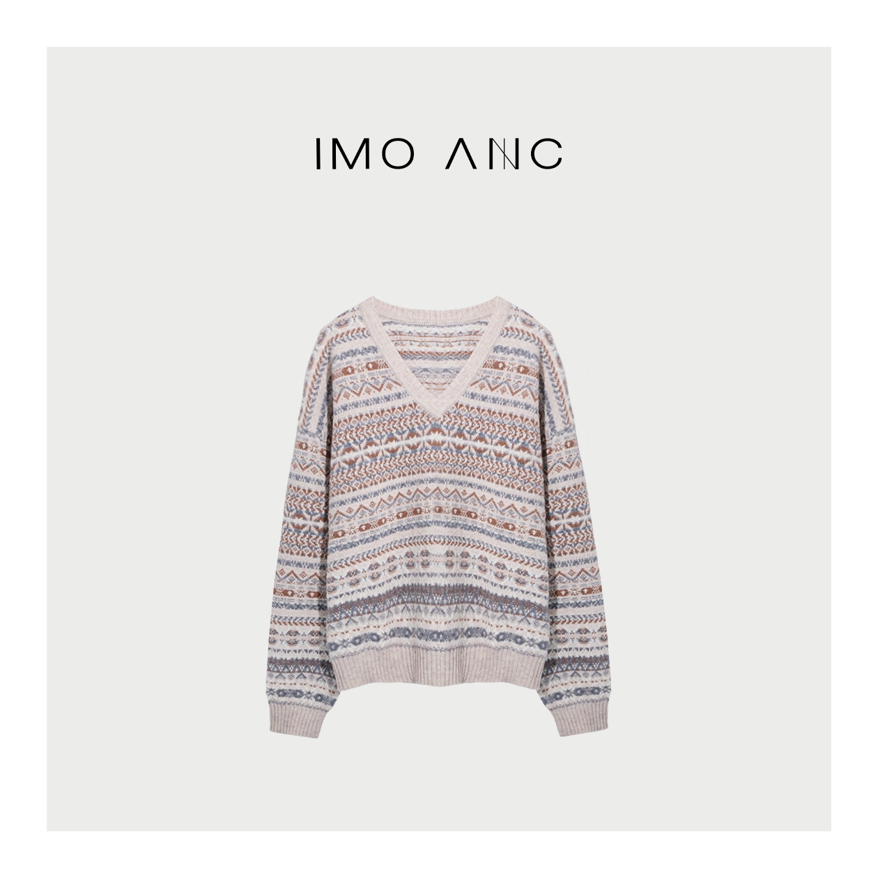 IM SO FANCY费尔岛V领小菊加厚毛衣SQ1494