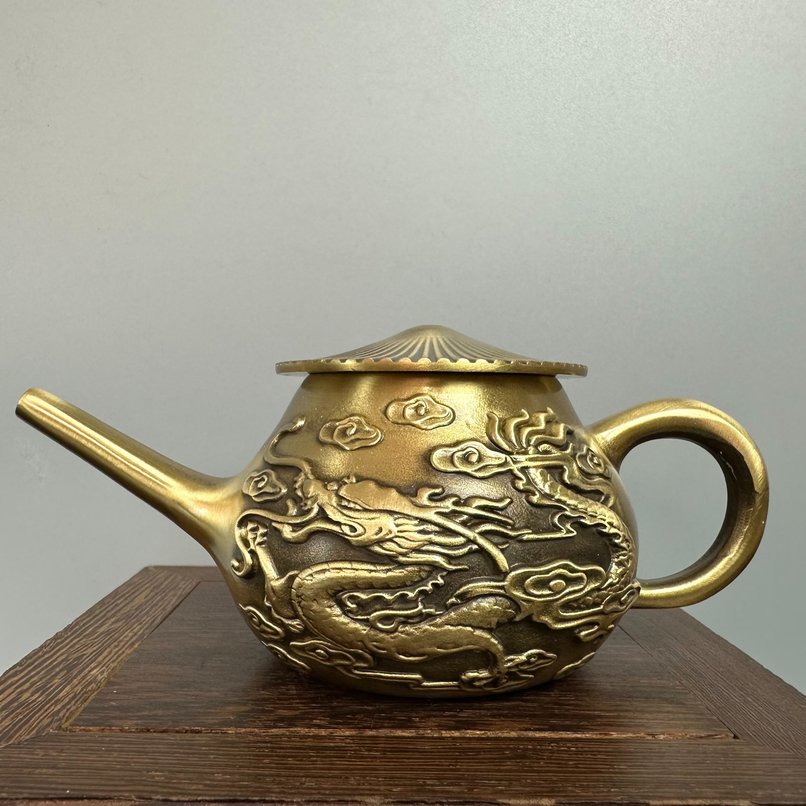 新款龙黄铜凤茶壶渔翁壶高档复古家用铜壶创意雕刻精美龙纹壶摆件