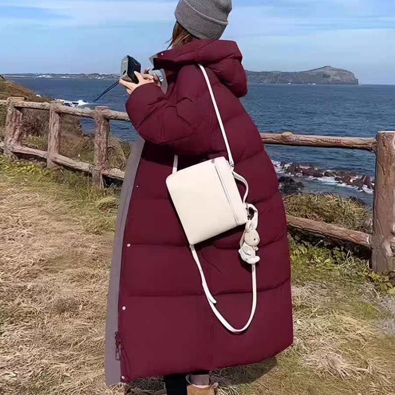 两面穿冬季新款女士长款连帽保暖羽绒服时尚百搭宽松加长加厚外套