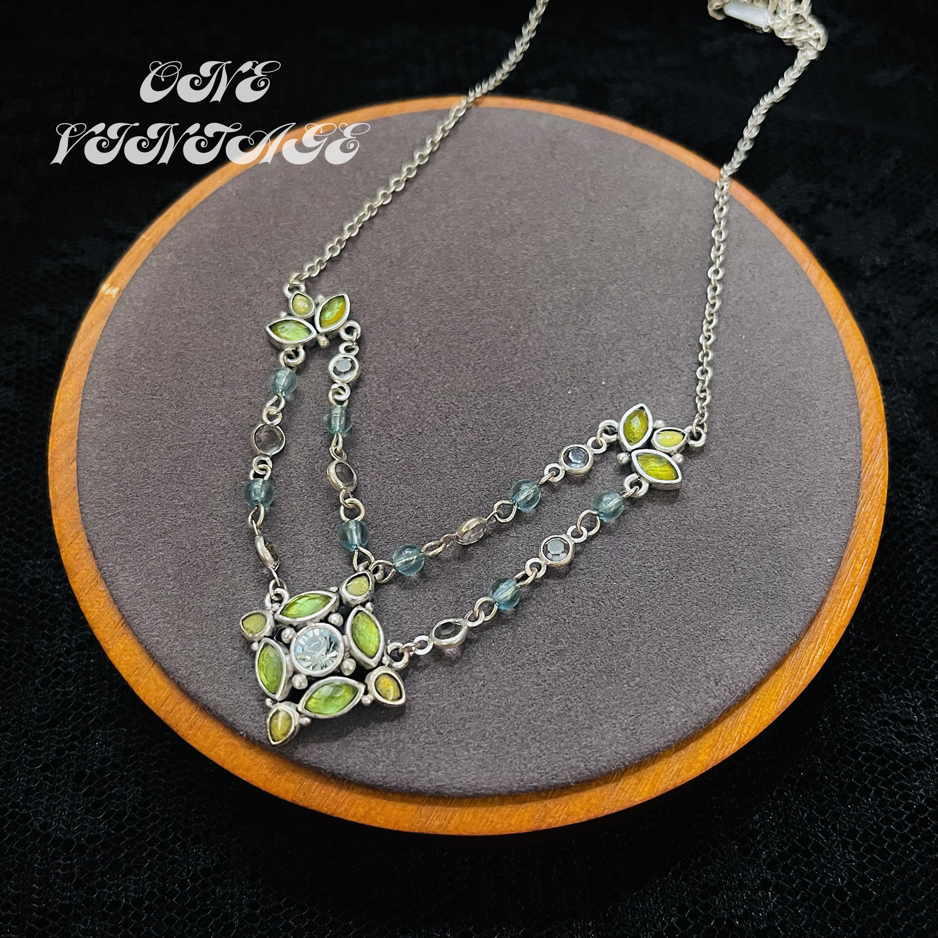 合金仿水晶项链 1928绿水晶仙女款小清新森系颈链 vintage