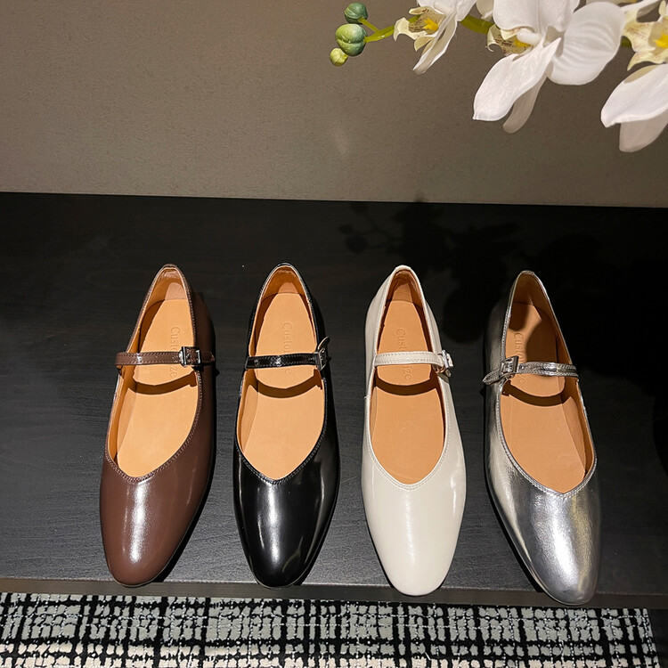 【王二今】牛皮/平底圆头法式复古单鞋女显瘦百搭小香风玛丽珍鞋