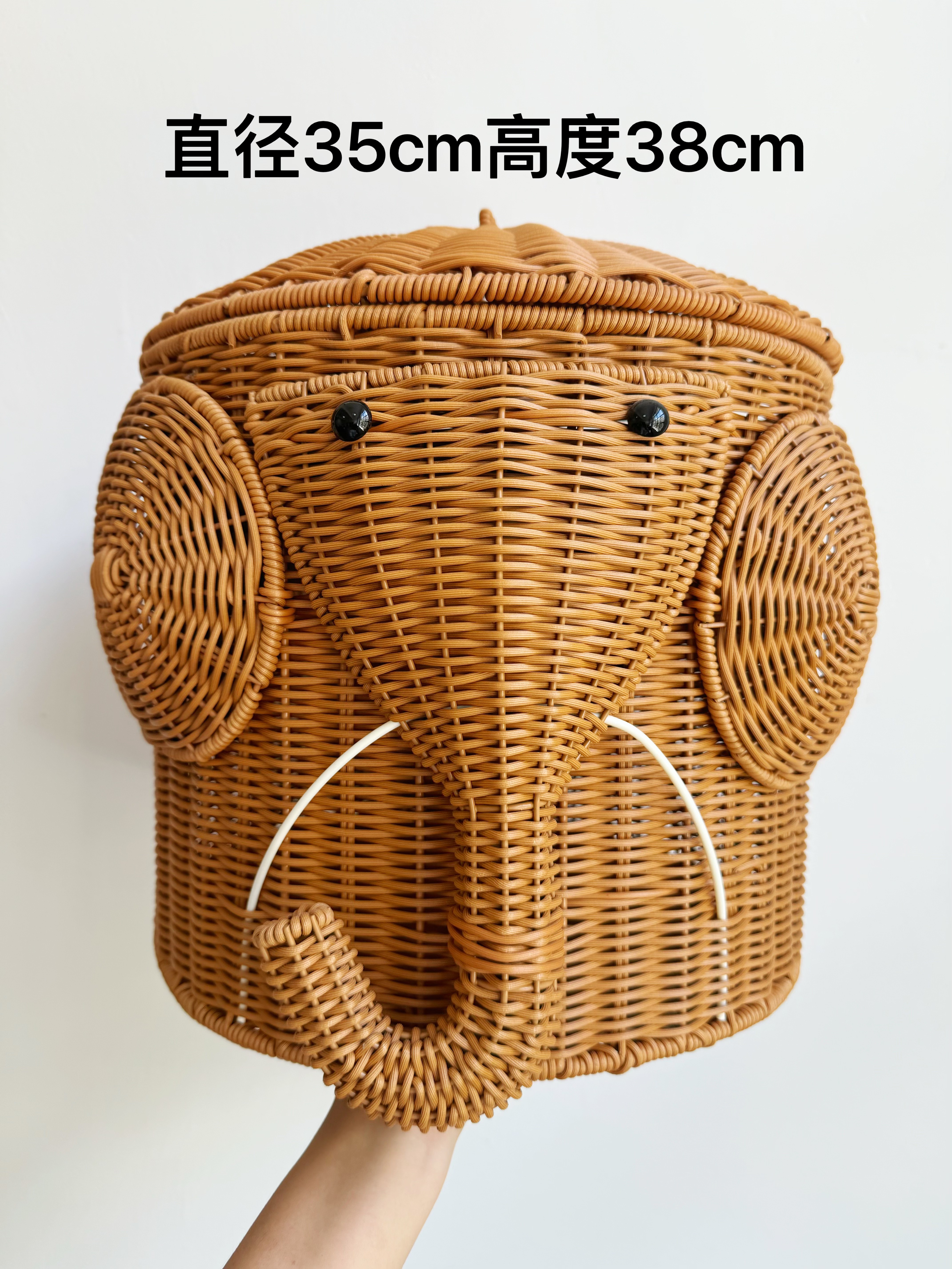 MQ200可爱大象带盖仿藤蓝手工创意家用储物桶收纳筐玩具收纳篮