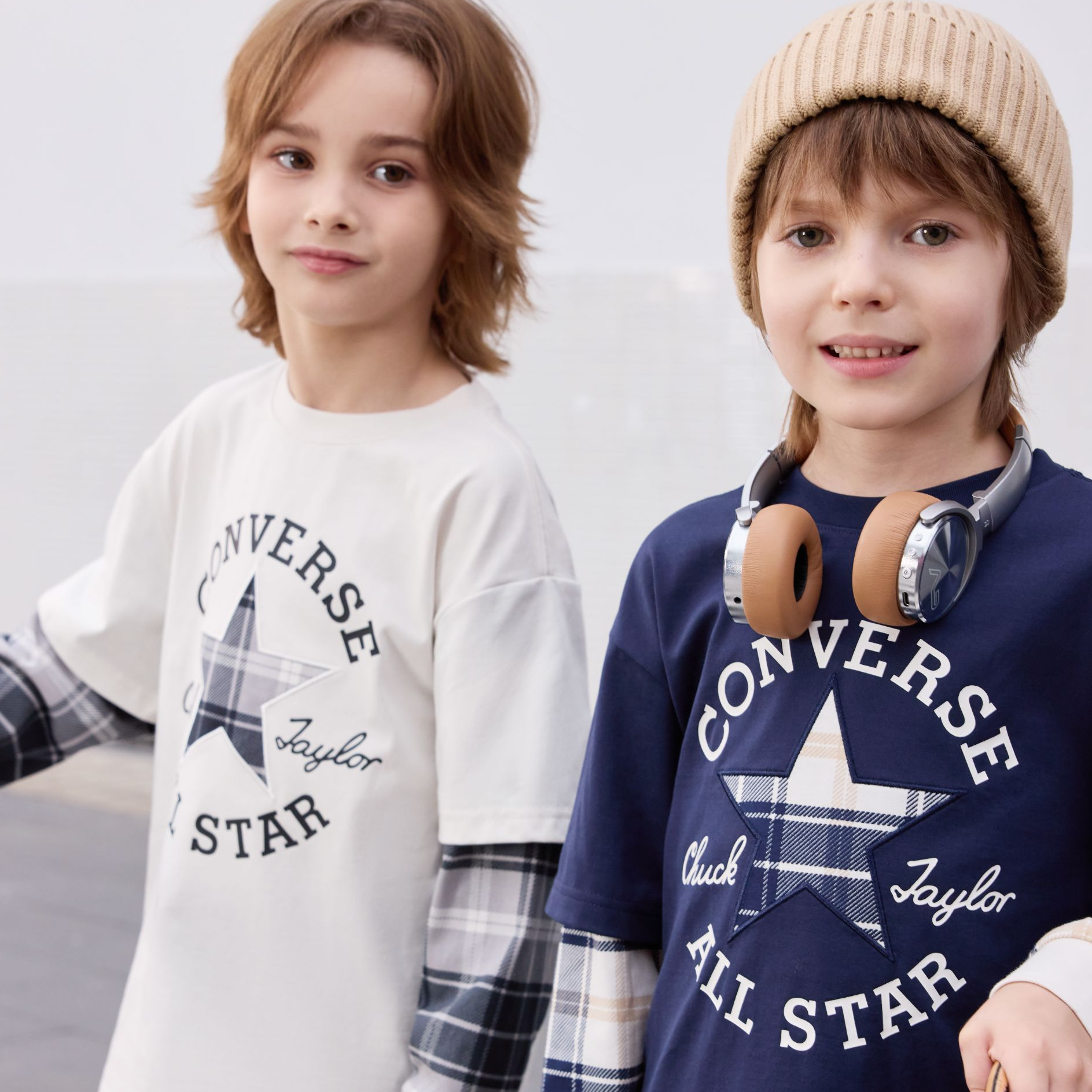 Converse匡威童装长袖春秋男女童假两件长袖T恤G556