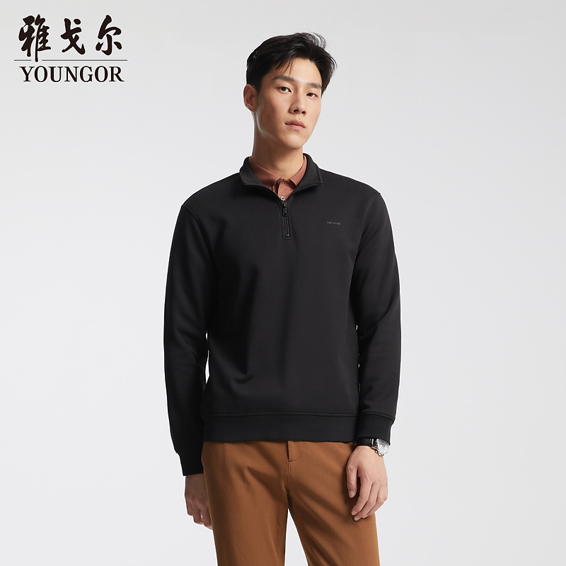 【火山岩磨毛保暖】雅戈尔秋冬2025休闲男款长袖半拉链式立领卫衣男