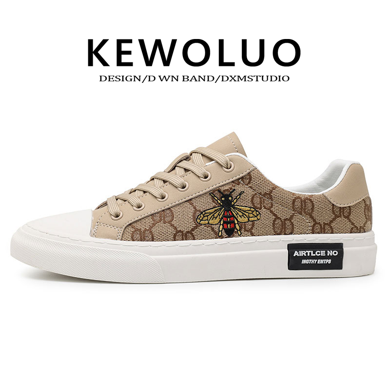【KEWOLUO】官方正品2023新款小蜜蜂精美刺绣板鞋意大利潮流休闲鞋