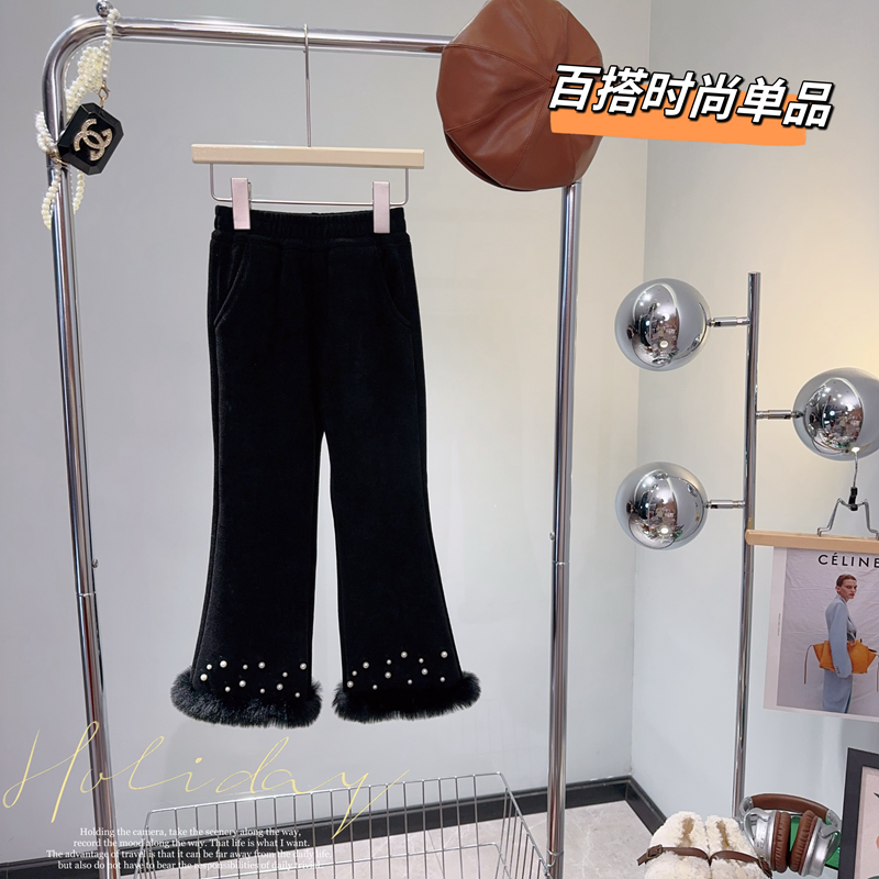 【闺蜜家】冬季新款女童韩版时尚百搭潮童加绒雪尼尔微喇裤-3152