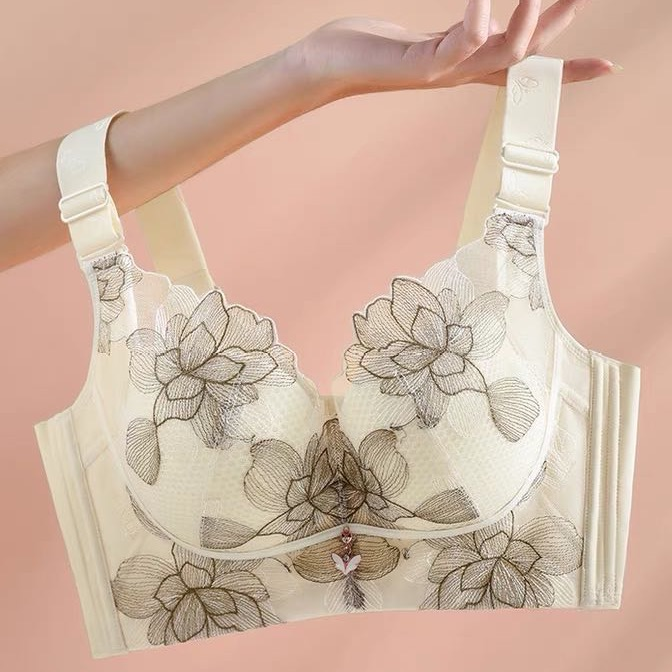 爱大码蕾丝温变聚拢文胸舒适调整型无钢圈上托法式大码弹力内衣