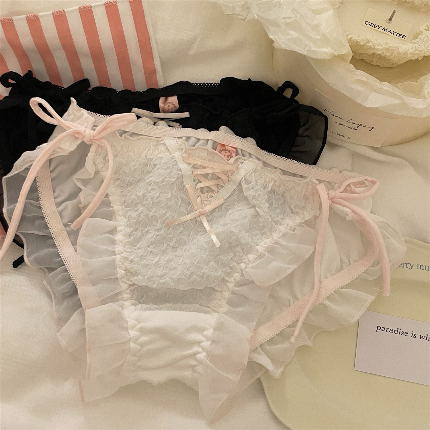 日系洛丽塔高颜值绑带系带少女内裤甜美可爱纯欲花边蝴蝶结三角裤