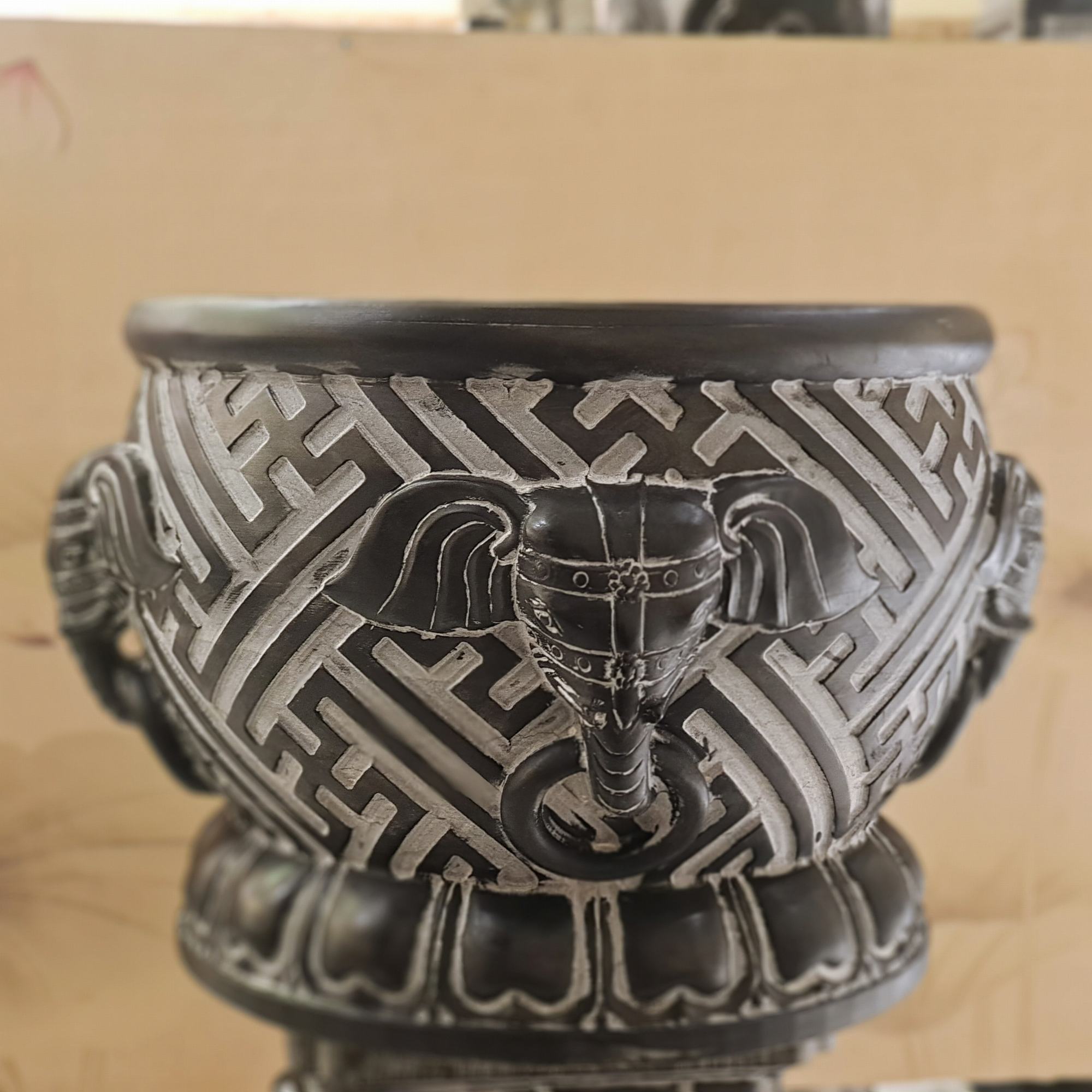 象鼻衔环圆缸│茶室会所客厅复古鱼缸花盆流水造景装饰家居摆件