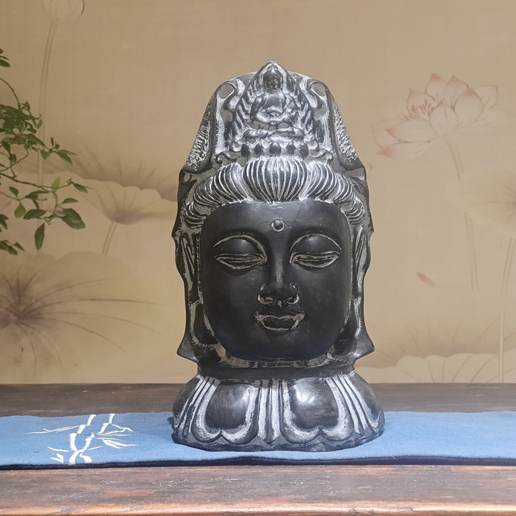 观音造像青石案头博古架玄关家居摆件