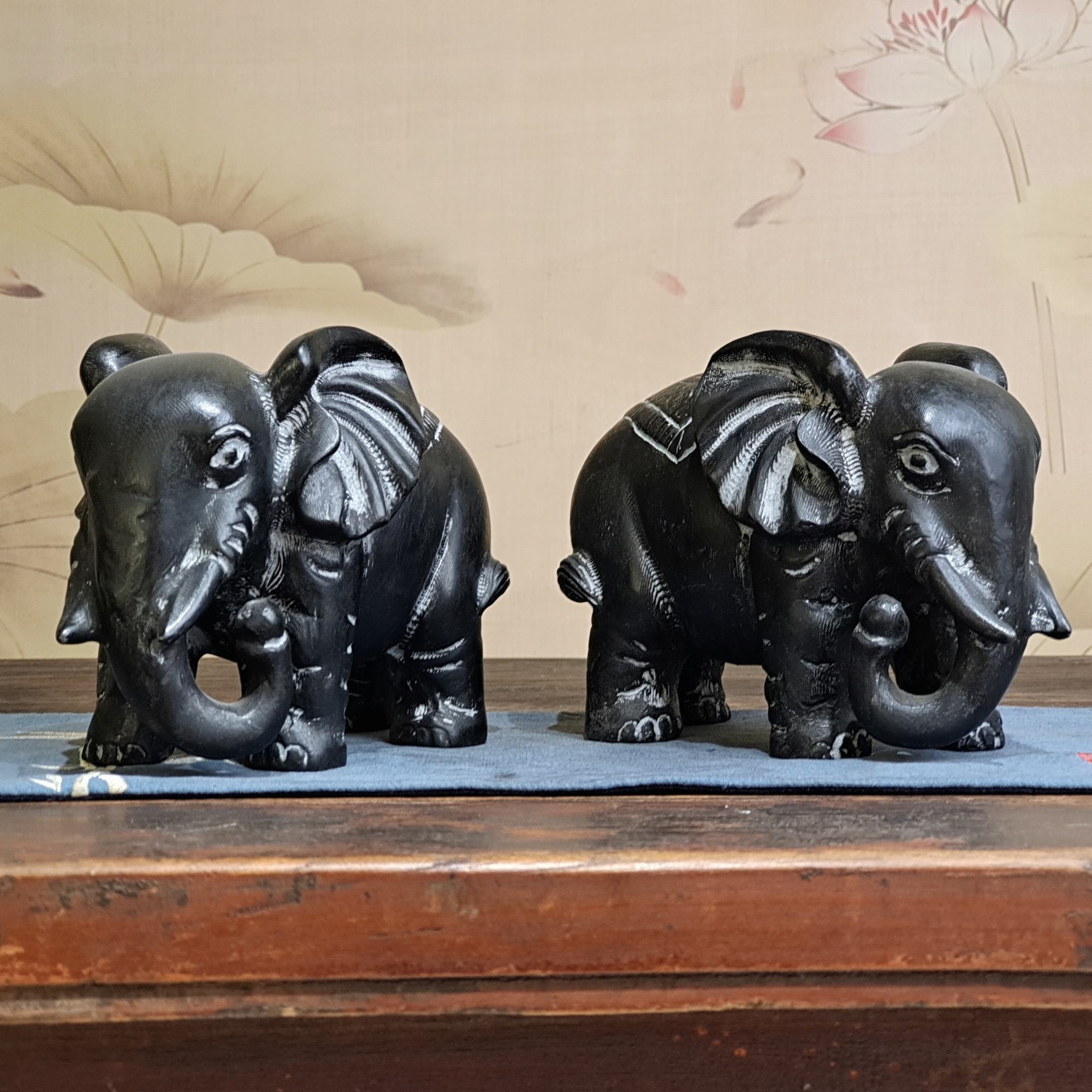 青石大象一对│客厅书房办公室桌面造景家居摆件