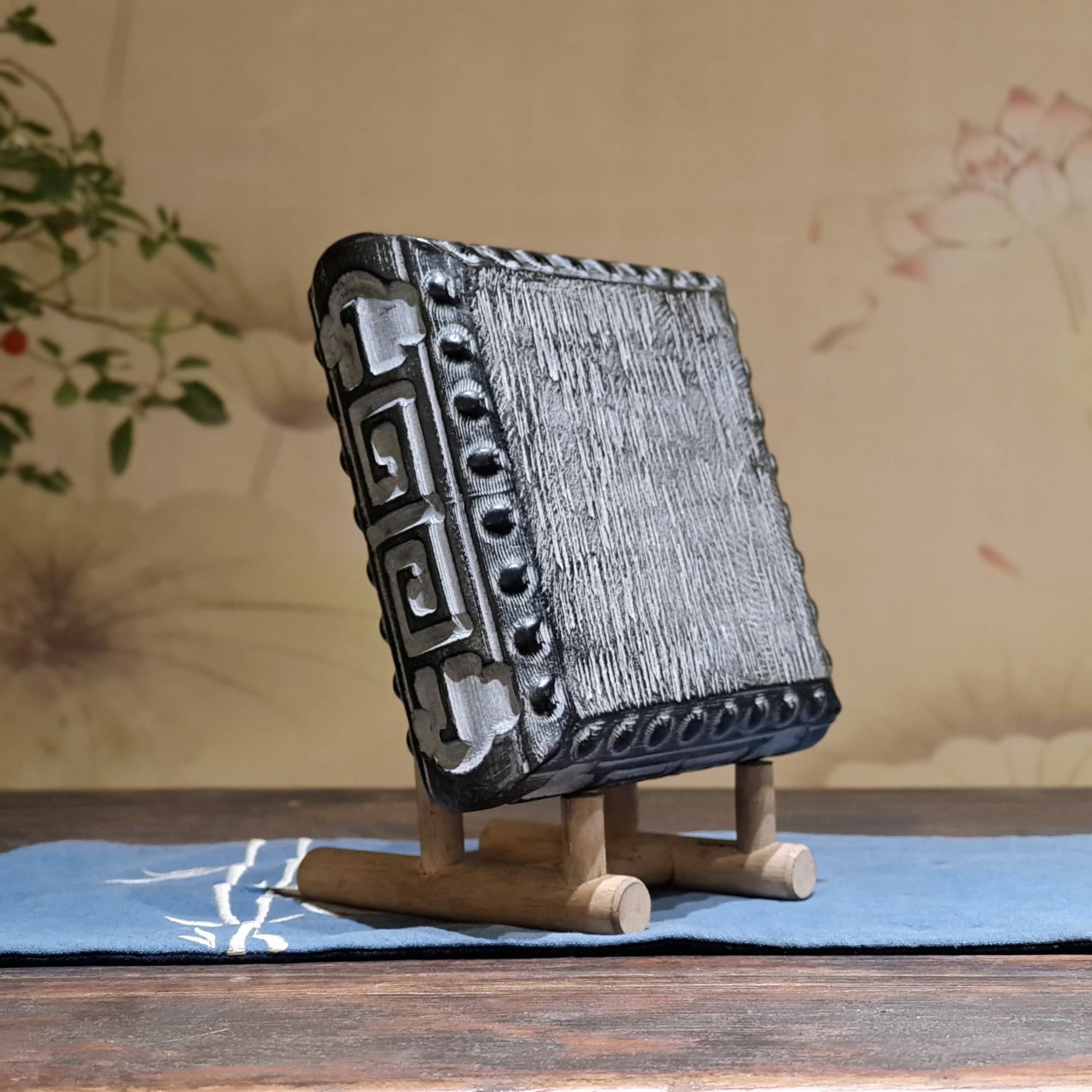 方型回纹鼓案头桌面壶承花盆底座家居摆件