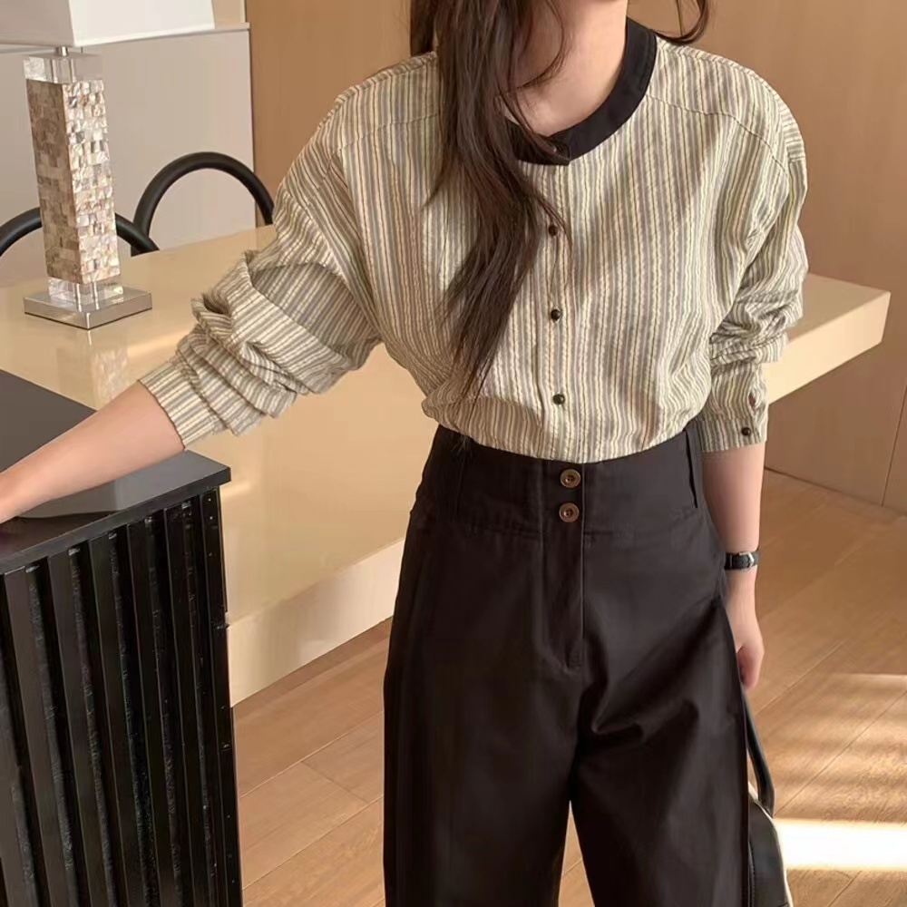 2024新款韩系衬衫色彩衬衣系列小清新小香风显瘦气质韩版圆领简约