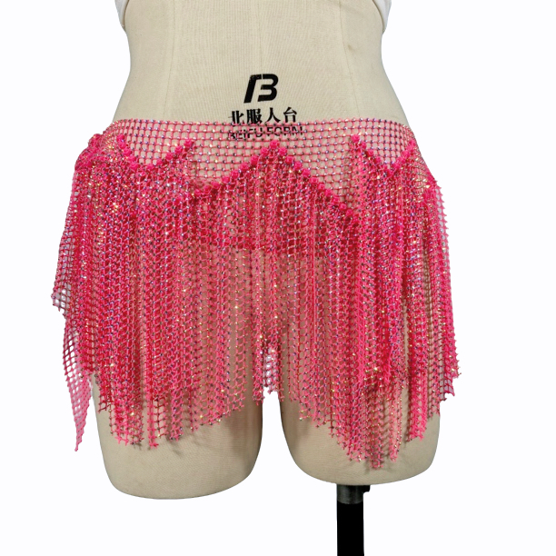 奥钻闪闪2025新款肚皮舞流苏臀巾百搭腰链手工闪钻多层渔网烫钻