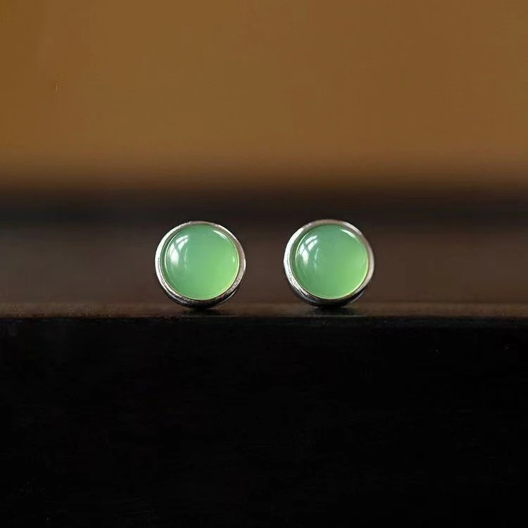 和田玉冰晴水s925银耳钉