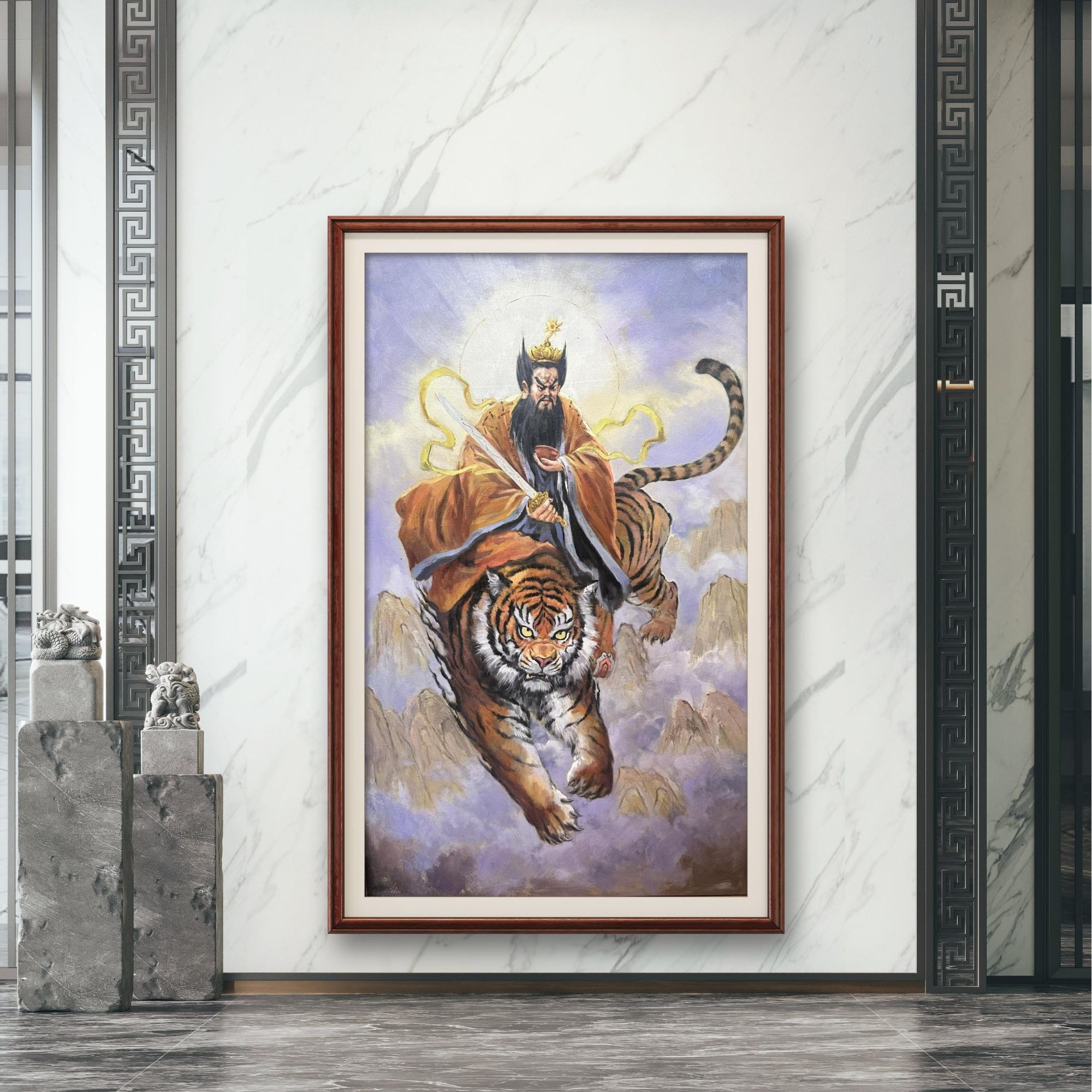 正一道祖张道陵油画肌理复刻版画龙虎山天师道教祖堂屋厅中堂挂画