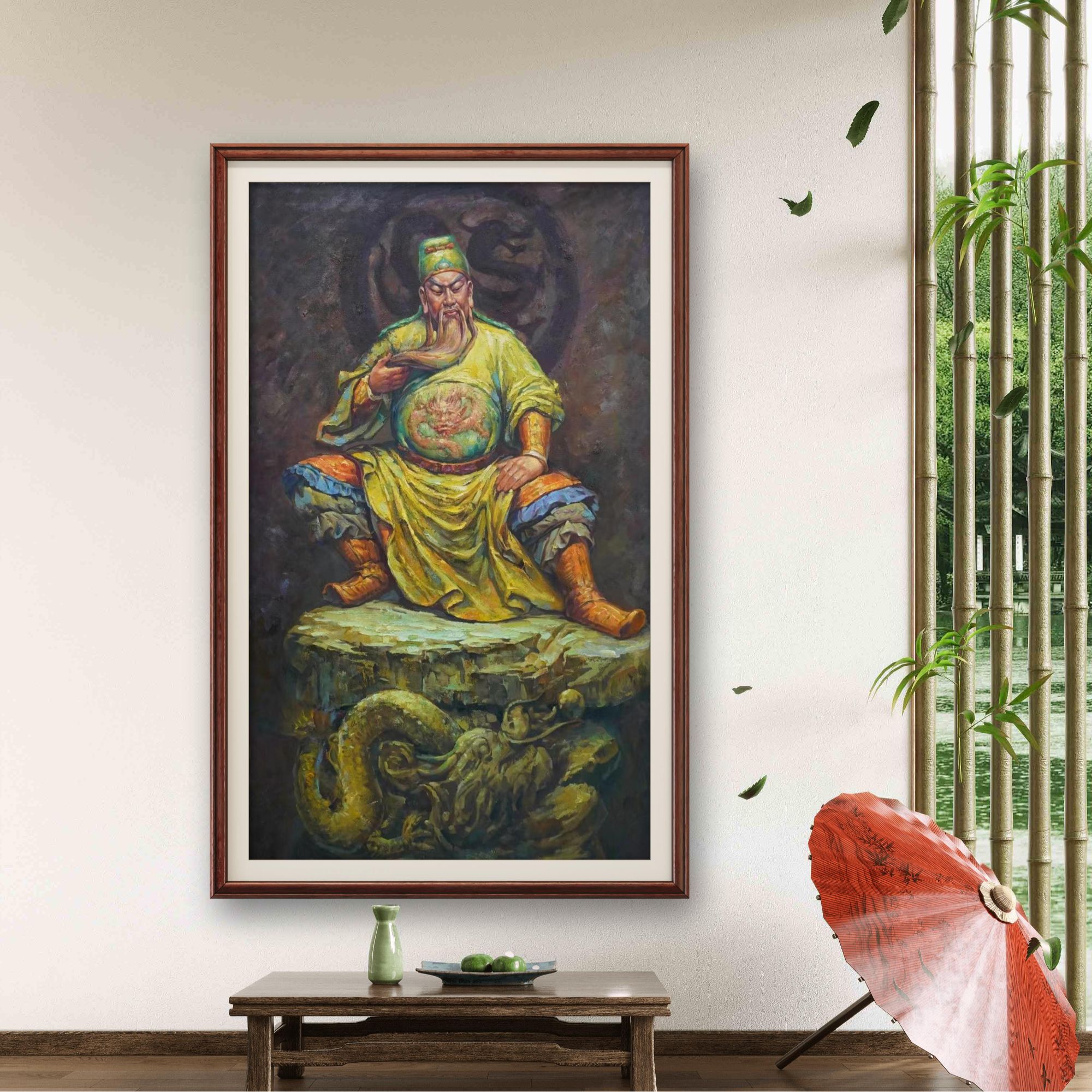 武圣财神关羽张俊龙手绘油画关二爷关公酒店中堂玄关石办公室挂画