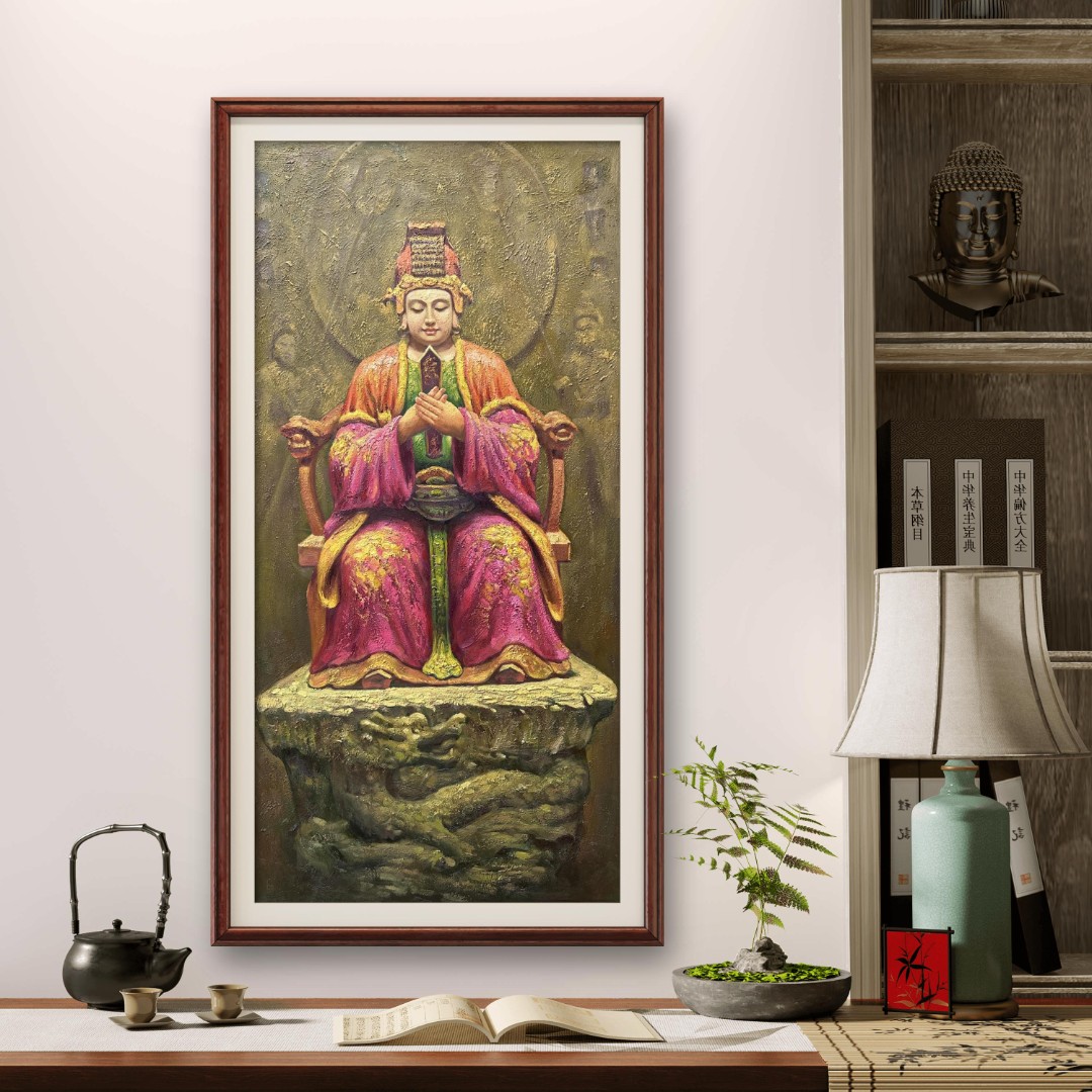湄洲林默娘天后圣母妈祖油画肌理复刻版画办公茶室客厅中堂坐像画