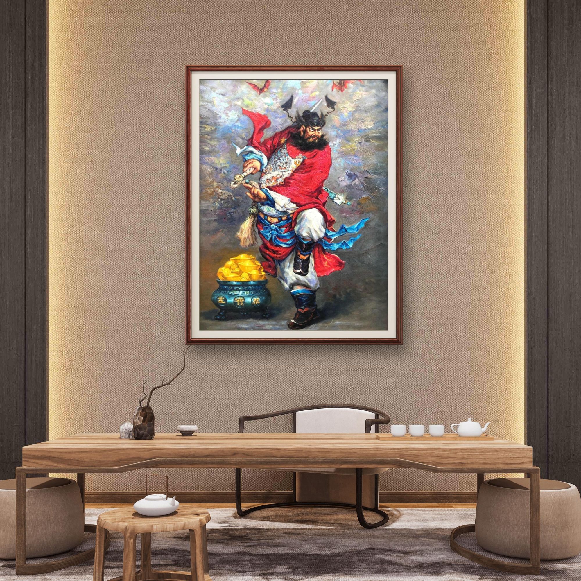 钟馗张俊龙原创纯手绘油画人物玄关柜摆台办公室茶室背景装饰挂画