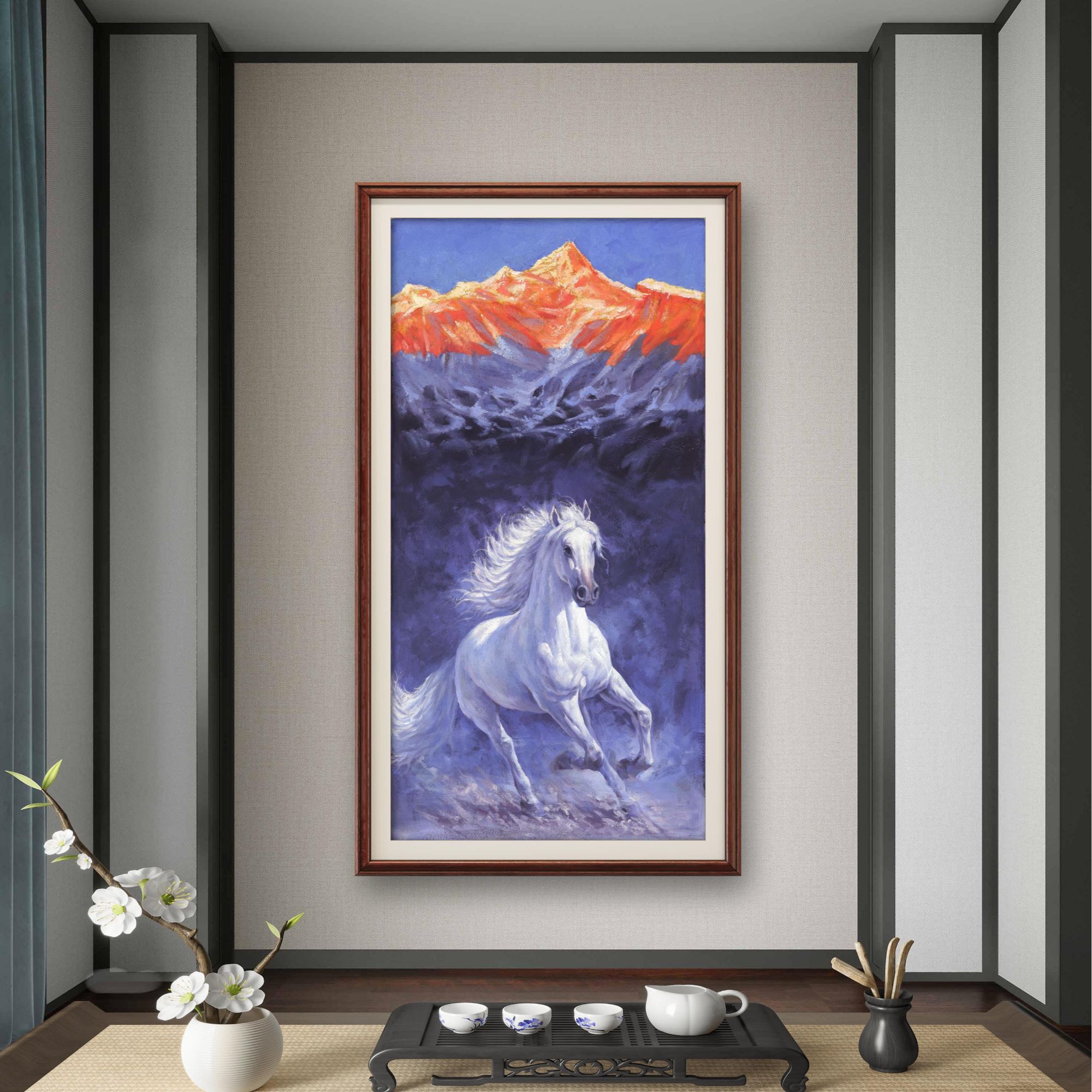 一马当先 张俊龙油画原创肌理复刻版画金山骏马新店开业茶室挂画