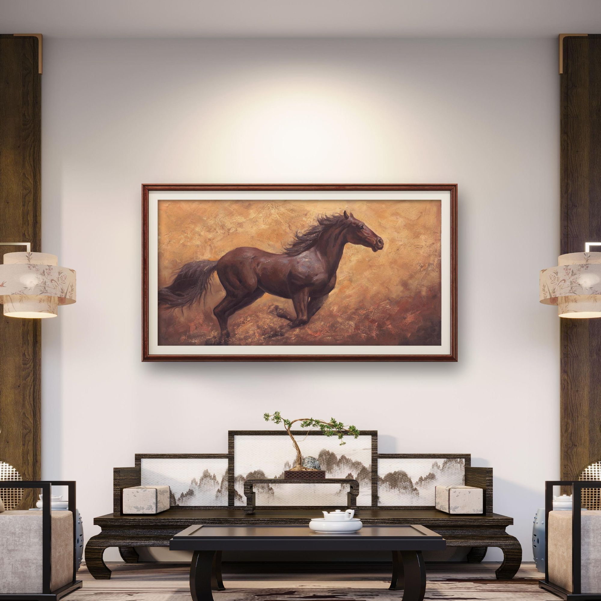 天马行空 张俊龙原创油画肌理复刻版画办公室茶室玄关装饰画挂画