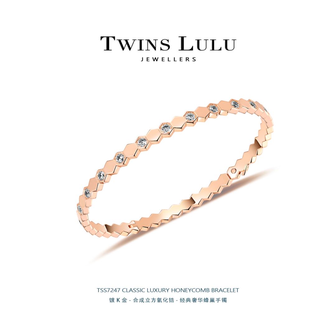 铜合金合成锆石手镯 时尚轻奢简约百搭蜂巢手镯TSS7247