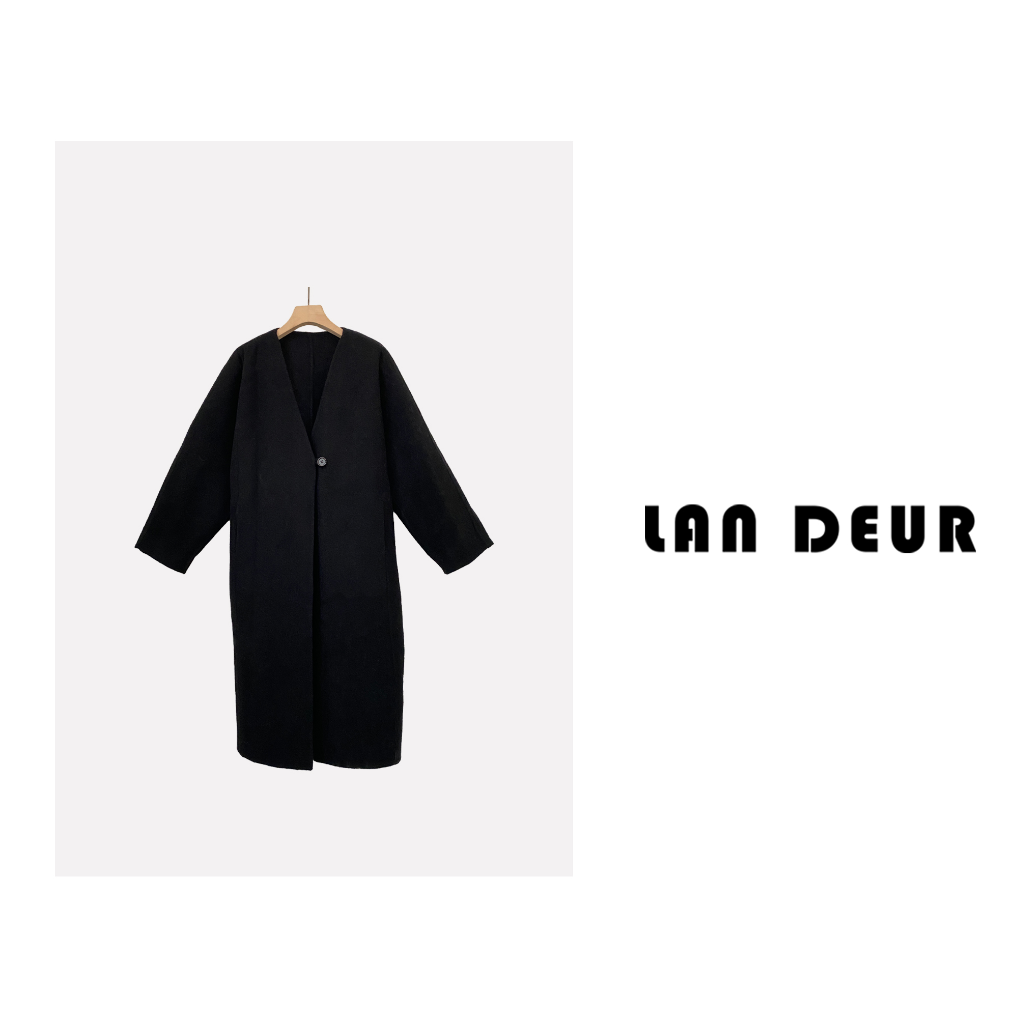 JIUJIU【琥珀焦糖】简约气质时尚黑色中长款毛呢大衣1019