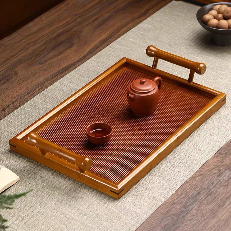原竹茶盘茶海茶台迷你式托盘竹节杯托茶杯架长方形干泡茶盘