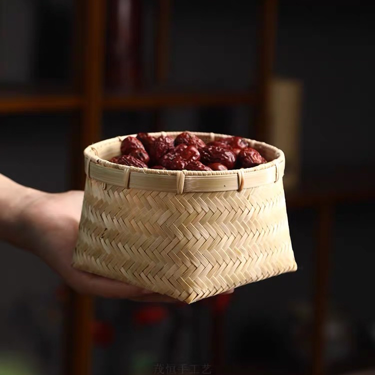 竹制品手工竹编筐干果盒家用桌面收纳筐中式复古竹篓零食水果篮子