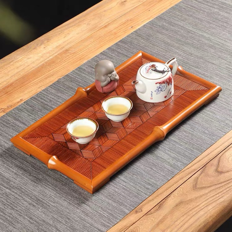 手工竹制茶盘筇竹长方形干泡台中式家用奉茶盘茶具茶杯收纳托盘