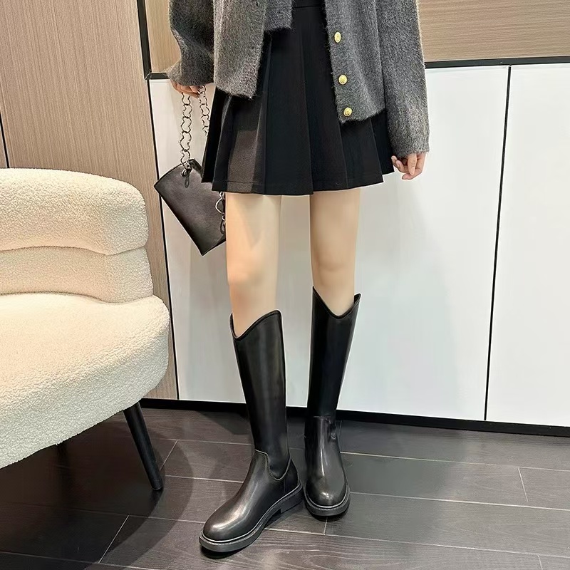 厚底马丁靴女潮ins帅气机车靴真皮长靴软底增高中筒靴子显瘦网红