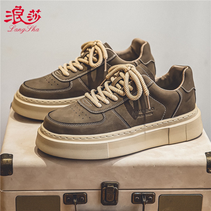 浪莎男鞋2024秋季新款百搭低帮板鞋潮流厚底增高学生休闲运动鞋