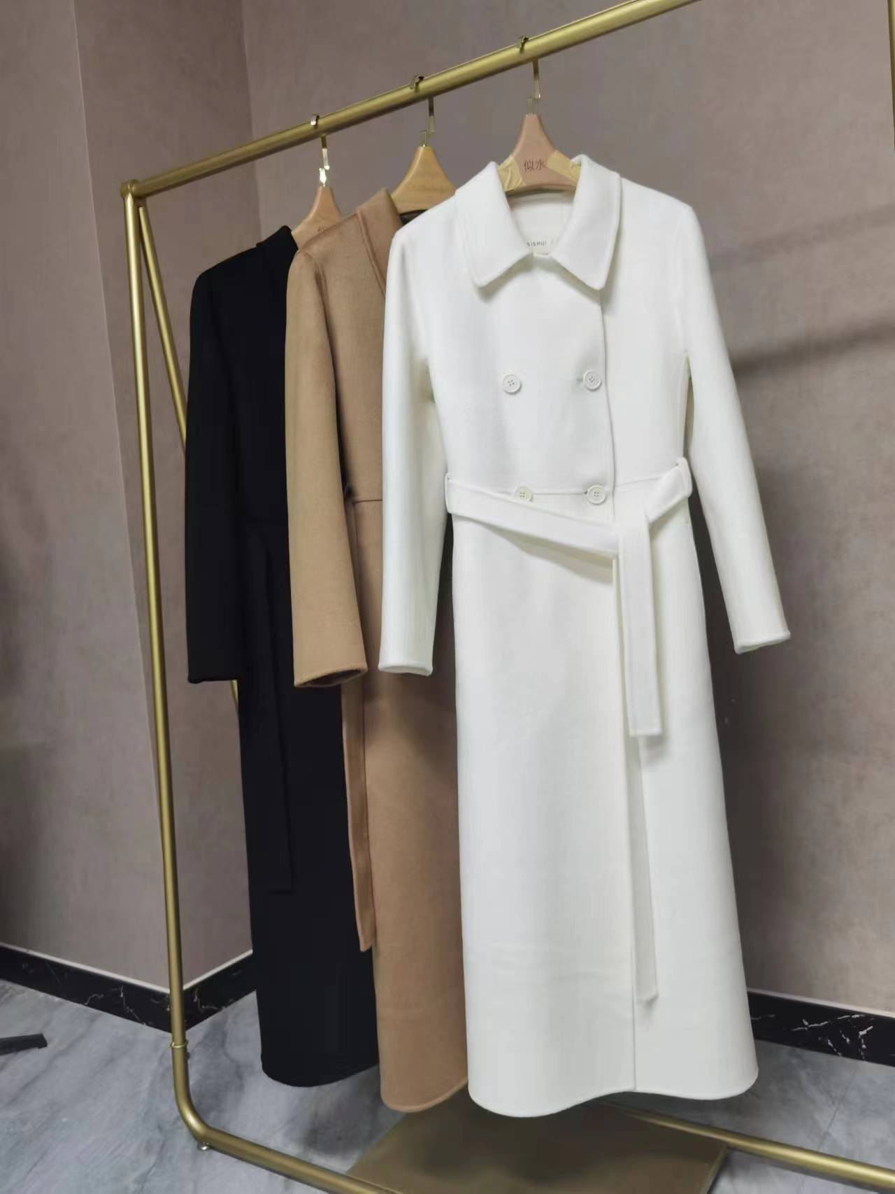 似水100%小山羊绒14-15微米秋冬气质毛呢纯羊绒大衣白雪公主717