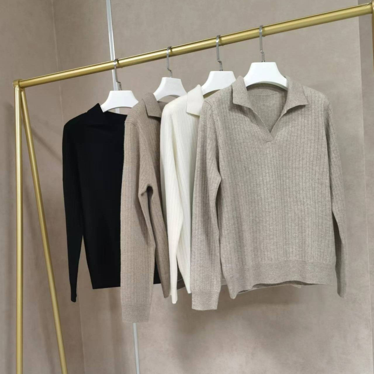 西藏小山羊绒14-15微米T恤领羊绒衫翻领大衣上衣针织秋冬打底衫