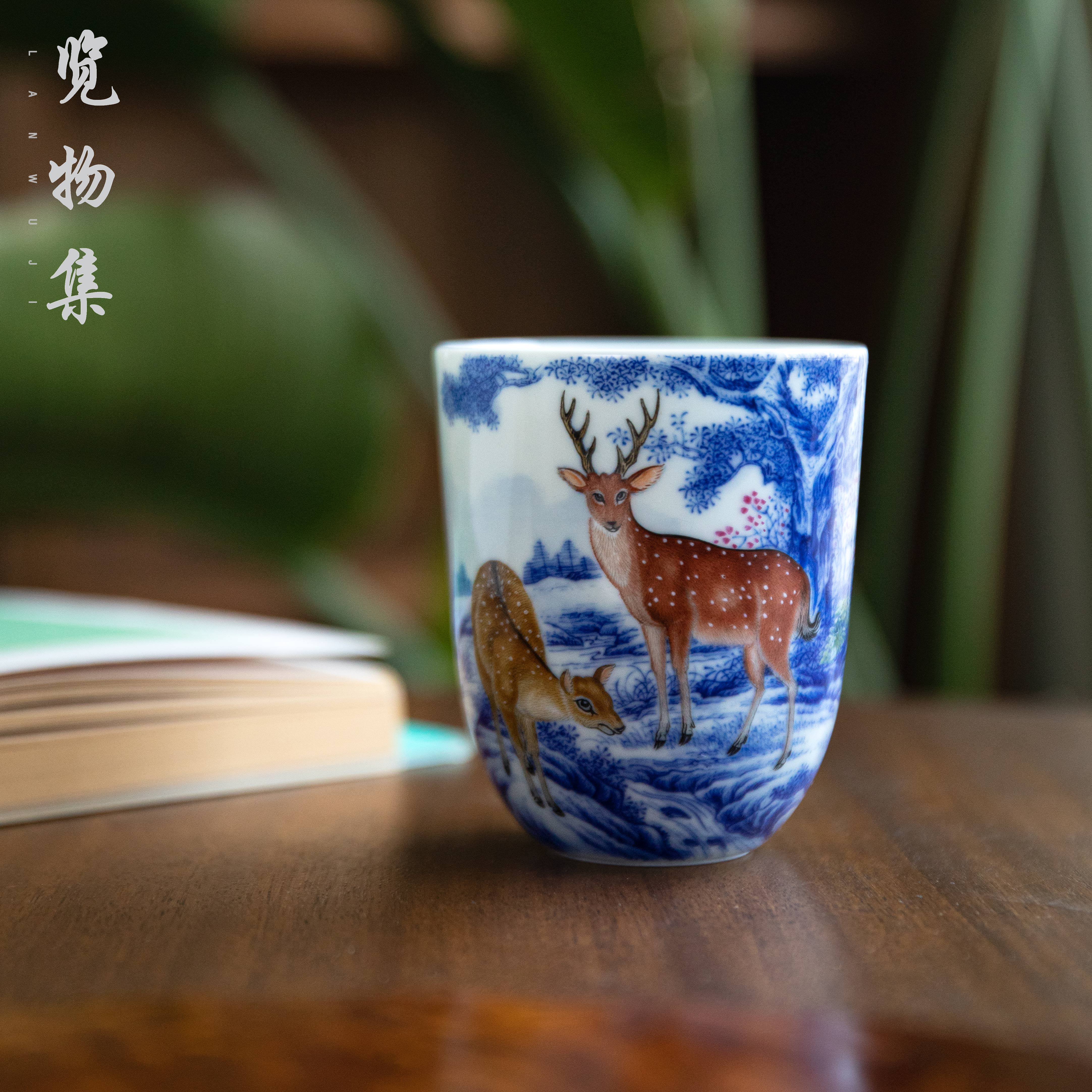 览物集览物集景德镇手绘福禄双全梅花鹿闻香杯