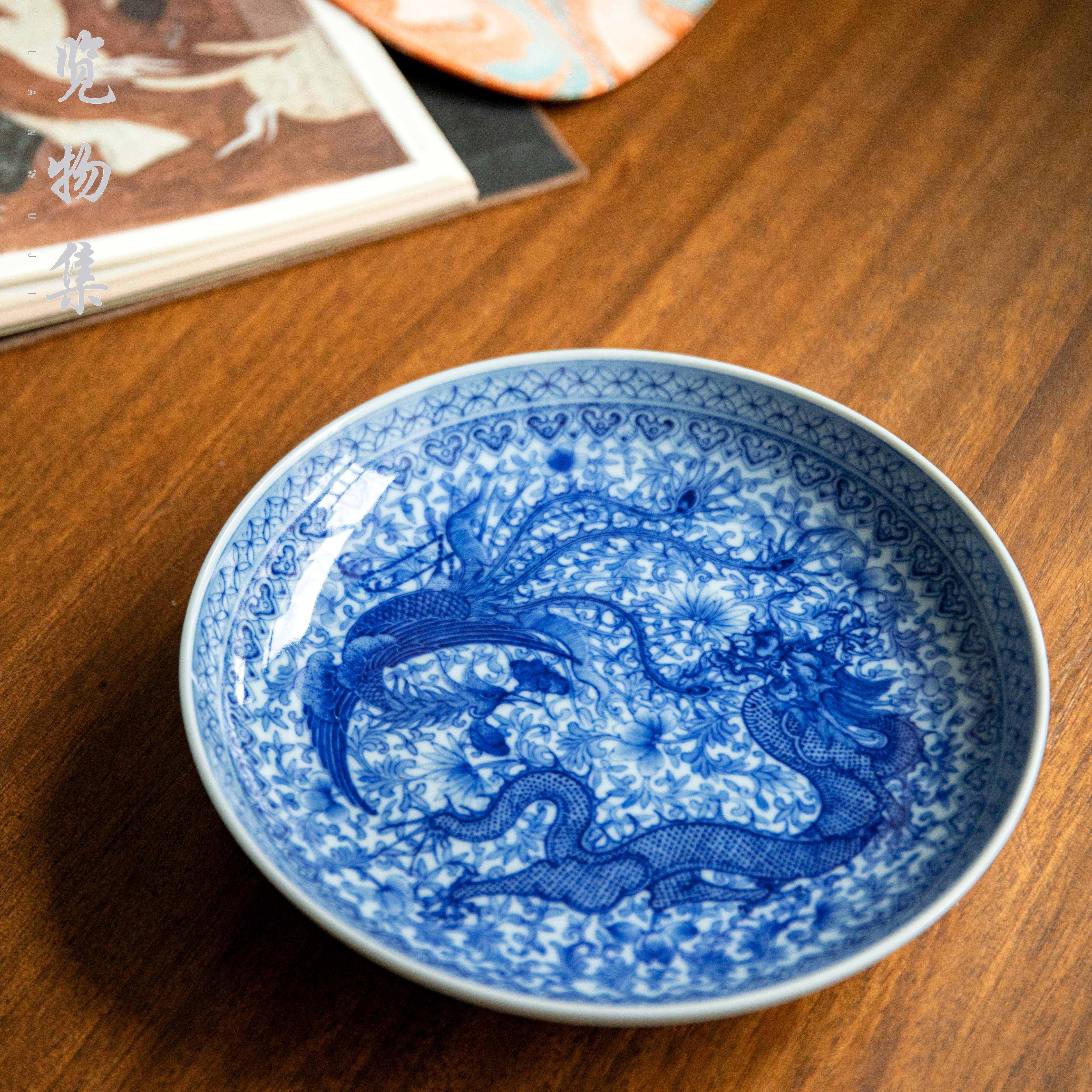 览物集陶瓷景德镇全手工茶盘柴窑青花云龙凤缠枝如意纹满绘壶承