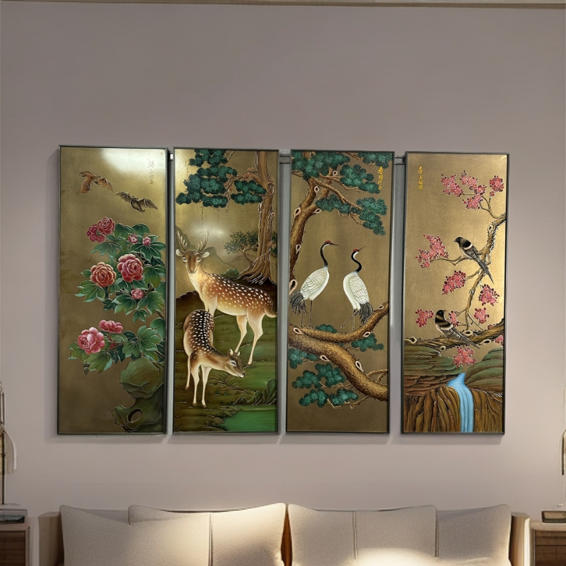 《福禄寿喜》铜版画艺术走廊过道挂画画客厅摆件铜画