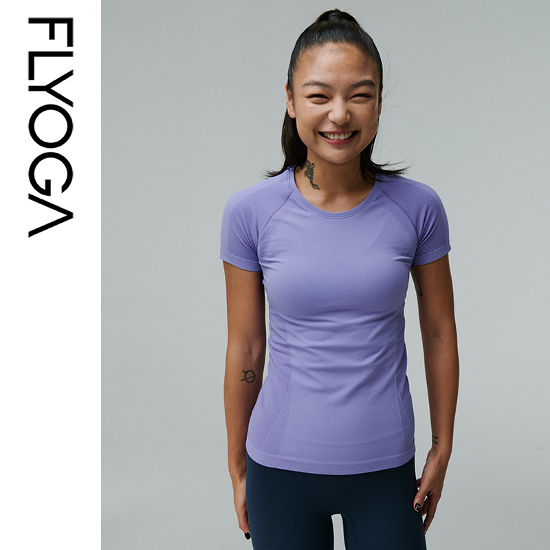 FLYOGA飞蓝针织短袖无缝一体剪裁透气耐磨圆领修身短袖33301健身