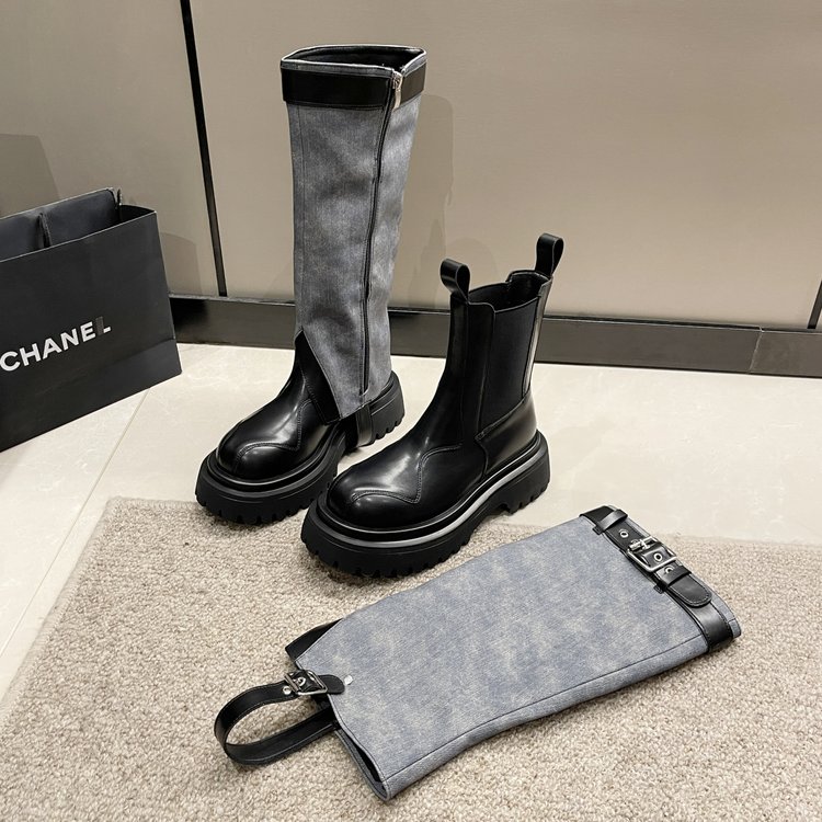 两穿可拆卸时尚厚底百搭英伦风春夏瘦瘦靴高2023年新款