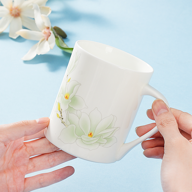 华光国瓷水杯大容量创意家用情侣茶杯简约喝水釉中彩中式白玉兰