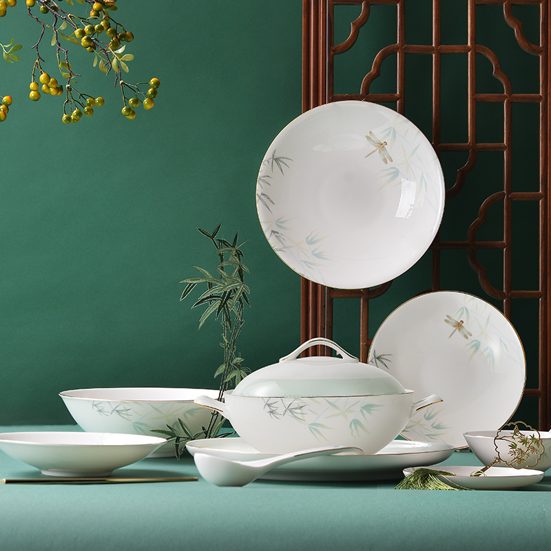 【4-8人用】华光国瓷盘子碗套装碗筷餐具全套乔迁新居餐具套装青亭