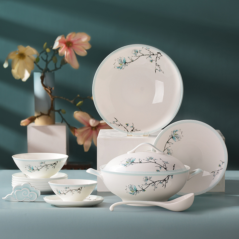 【4-8人用】华光国瓷乔迁之喜餐具套装碗家用全套家用餐具青玉案