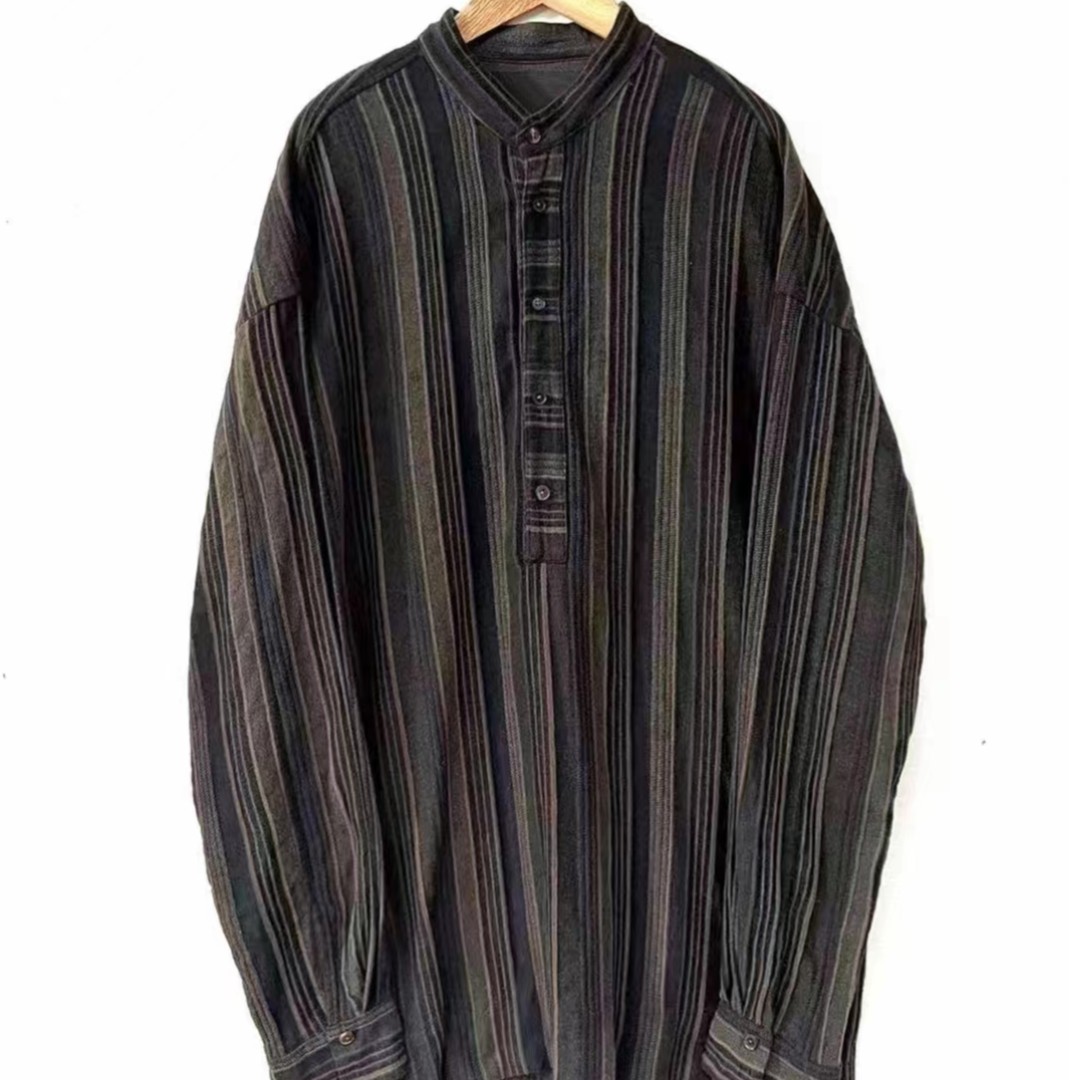 左岸迷香原创设计2023秋冬上新纯棉蓝纹男装衬衫Z23FW9007