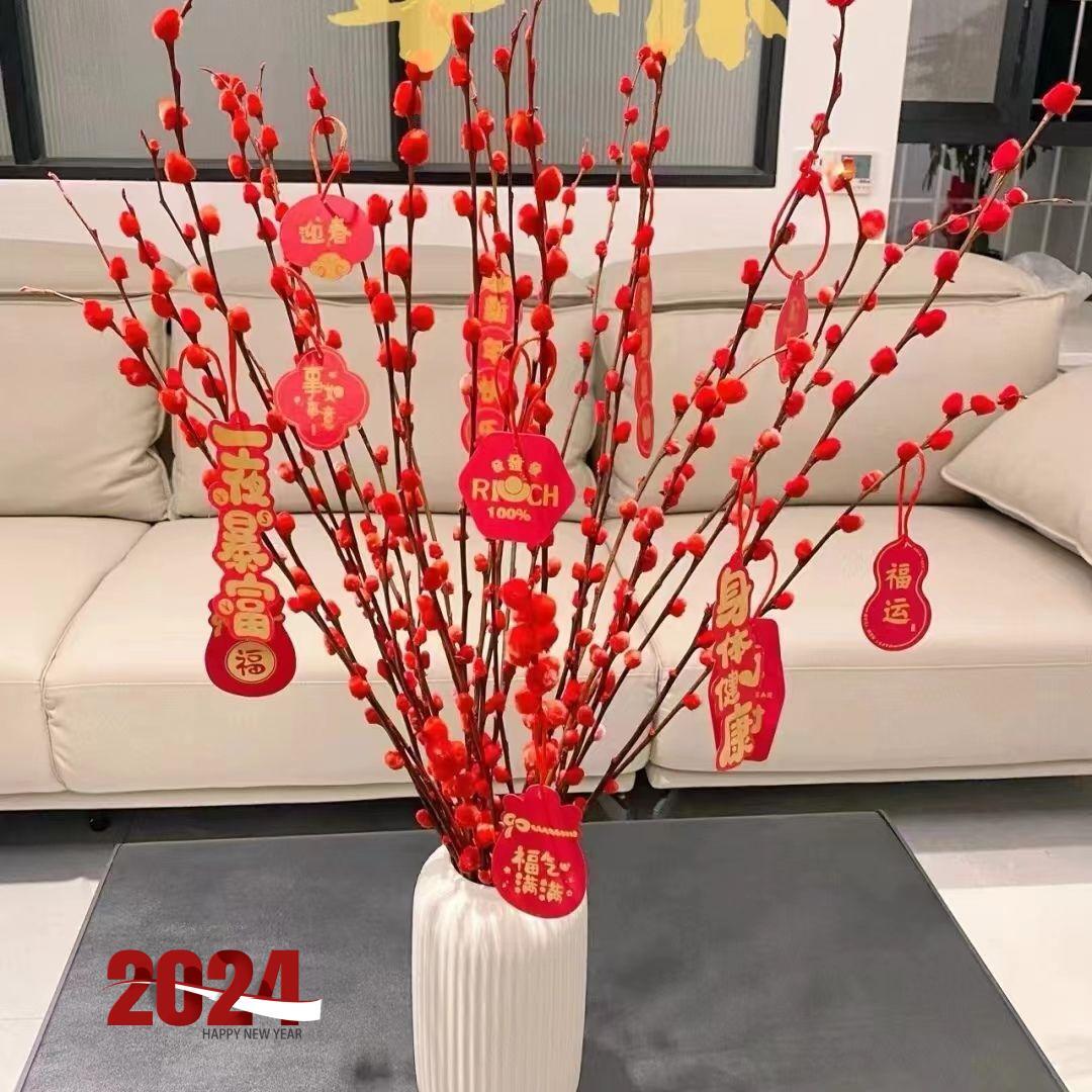 银柳招财干花真花鲜枝年宵花卉红色装饰水培植物客厅室内彩色耐寒