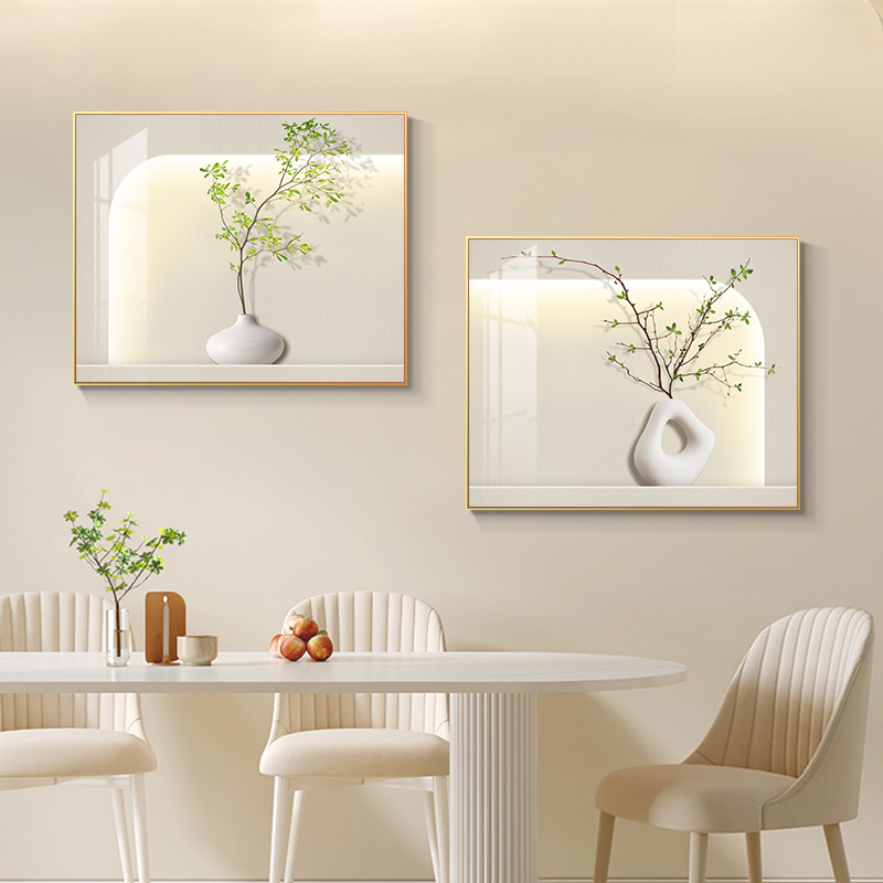北欧现代餐厅晶瓷装饰小清新餐桌背景墙高级感客厅背景墙挂画