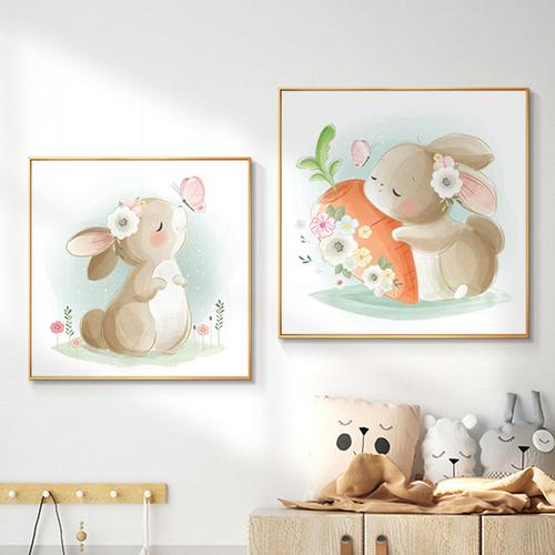 兔子卡通儿童房装饰画新款男孩女孩房间壁画卧室床头可爱挂画餐厅